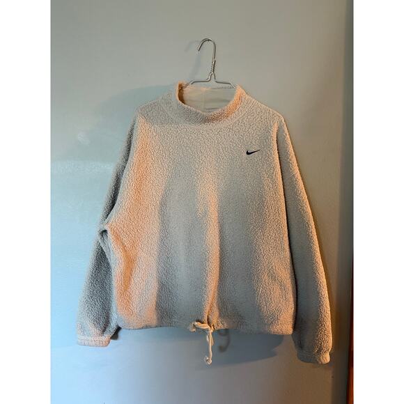 Nike Therma Women's Size Large Oversized Mini Swoosh Deep Pile Fleece Sweater - Picture 1 of 2